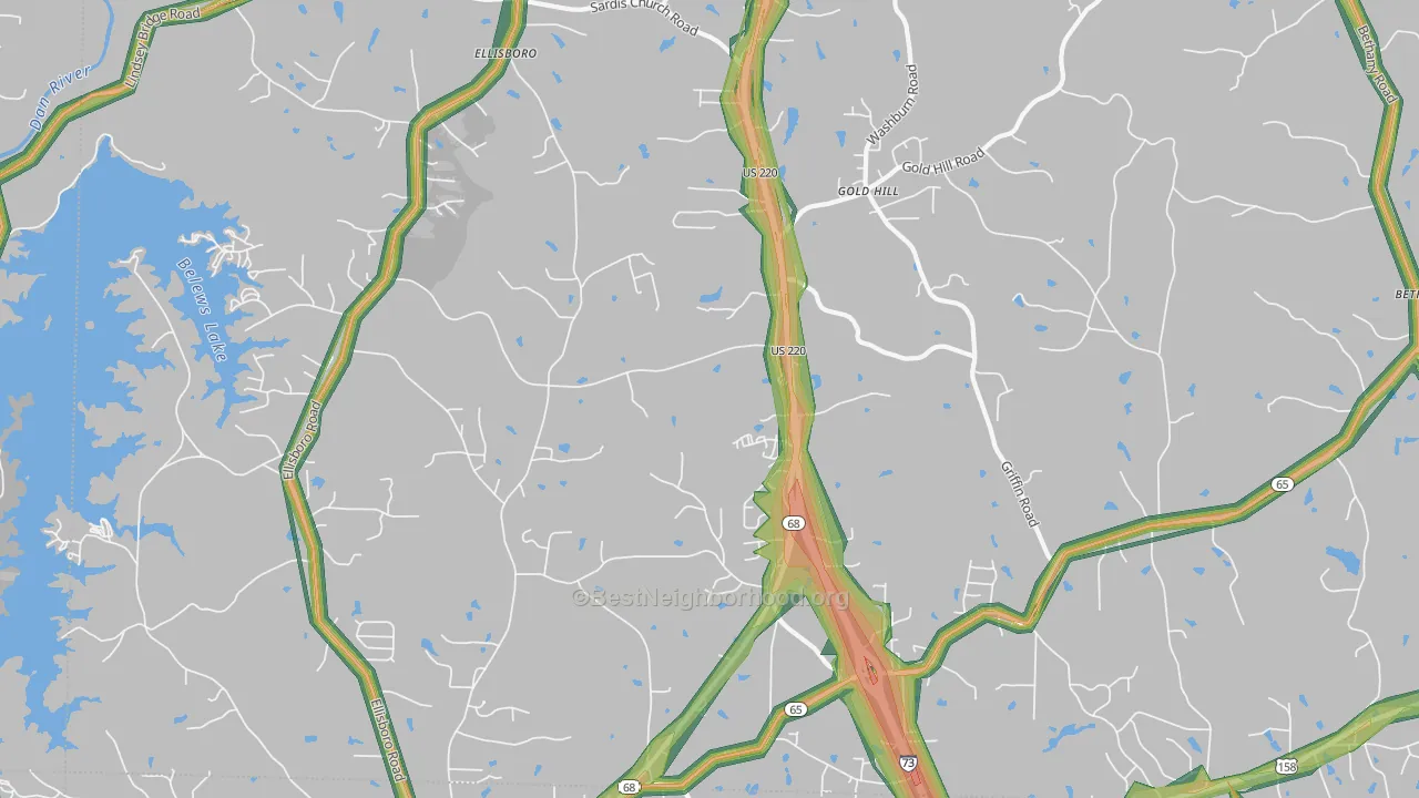 Ellisboro, NC Map of Noise Levels in Ellisboro