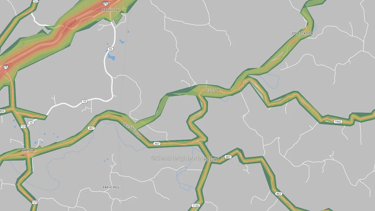 Elliston, KY Map of Noise Levels in Elliston