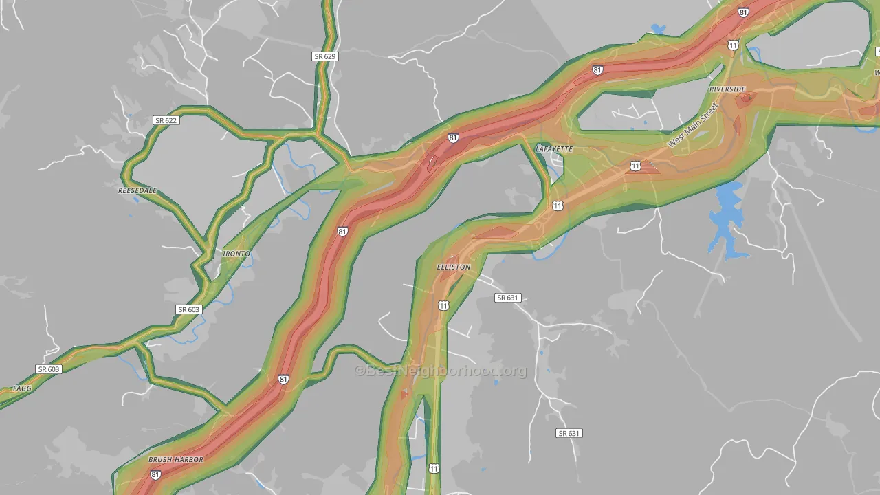Elliston, VA Map of Noise Levels in Elliston