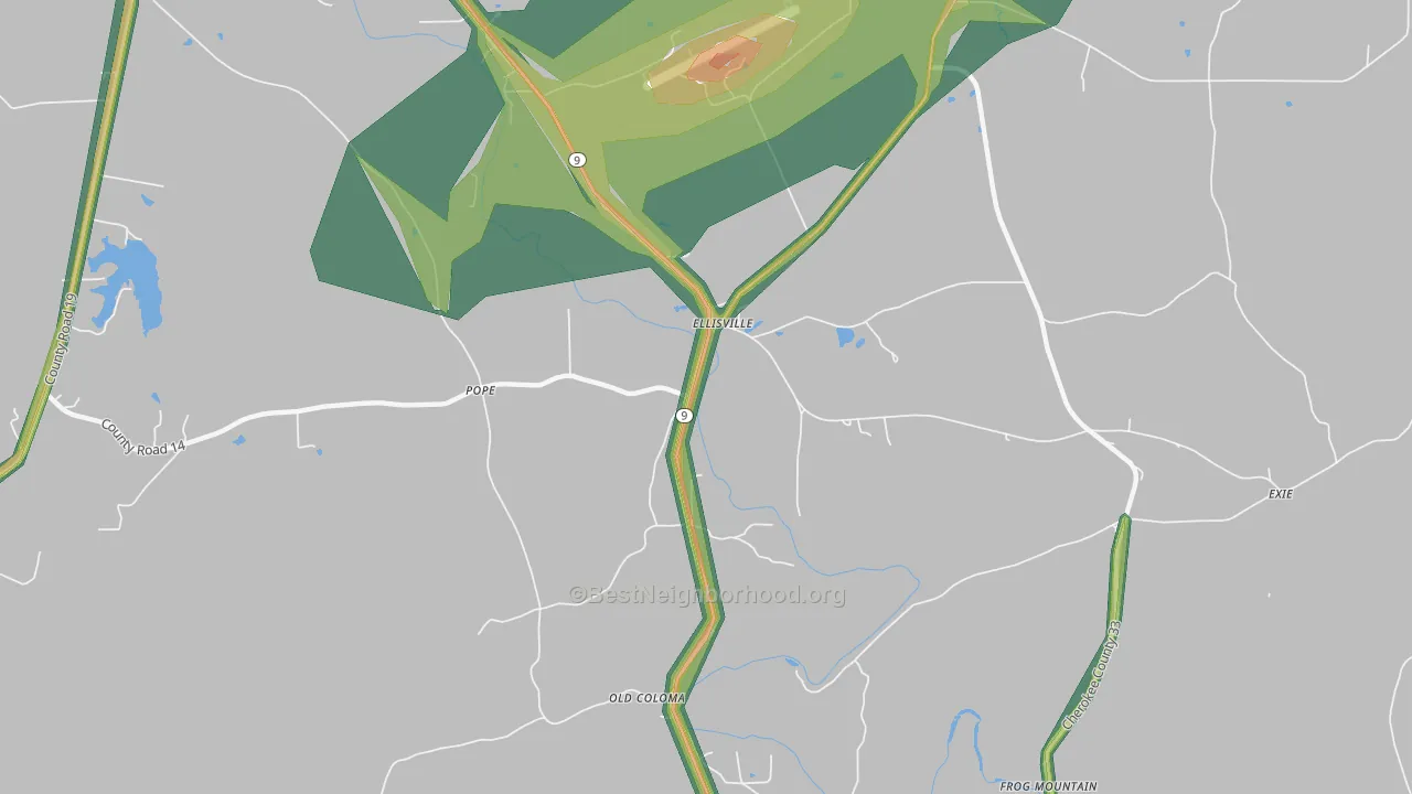 Ellisville, AL Map of Noise Levels in Ellisville