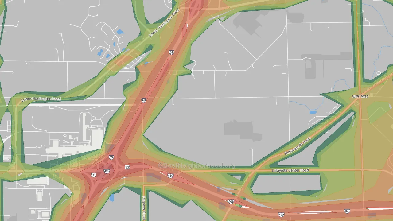 Ellisville, IN Map of Noise Levels in Ellisville