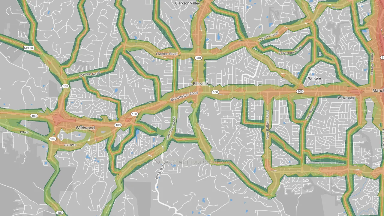 Ellisville, MO Map of Noise Levels in Ellisville