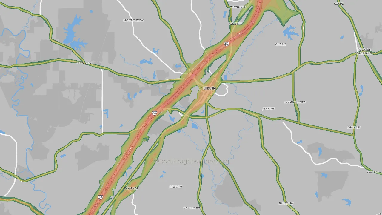 Ellisville, MS Map of Noise Levels in Ellisville