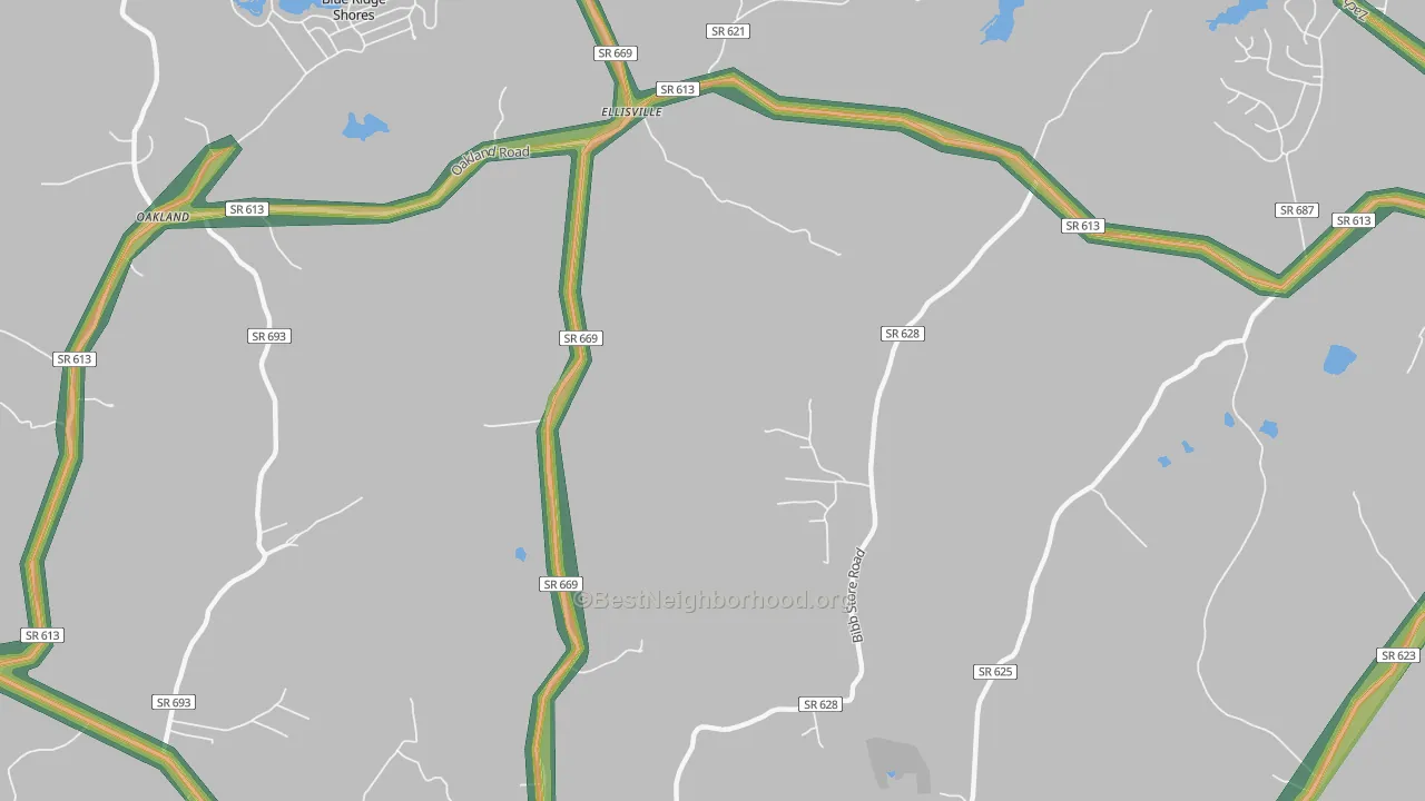 Ellisville, VA Map of Noise Levels in Ellisville