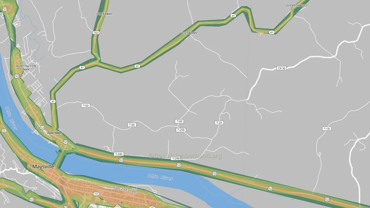 Ellsberry, OH Map of Noise Levels in Ellsberry