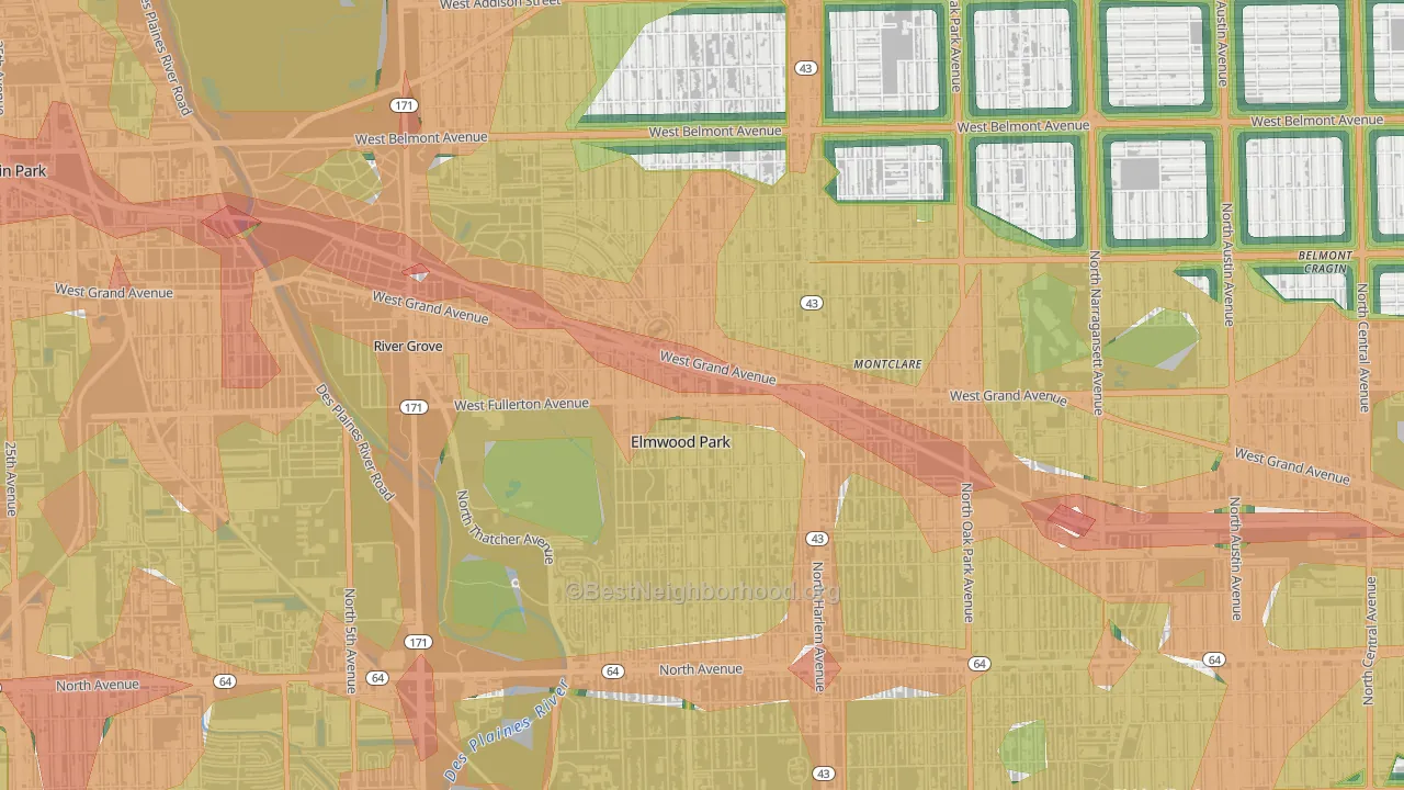 Ellsworth, Elmwood Park, IL Map of Noise Levels in Ellsworth