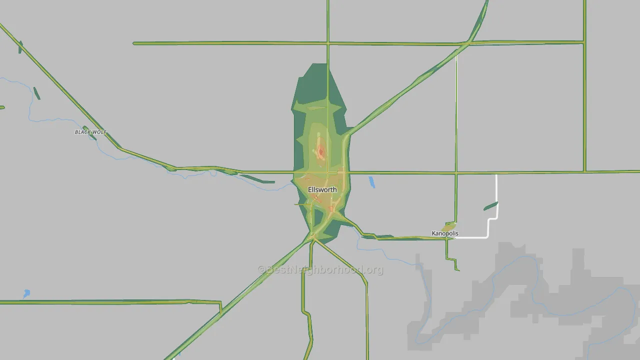 Ellsworth, KS Map of Noise Levels in Ellsworth