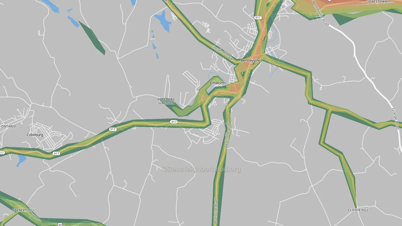 Ellsworth, PA Map of Noise Levels in Ellsworth
