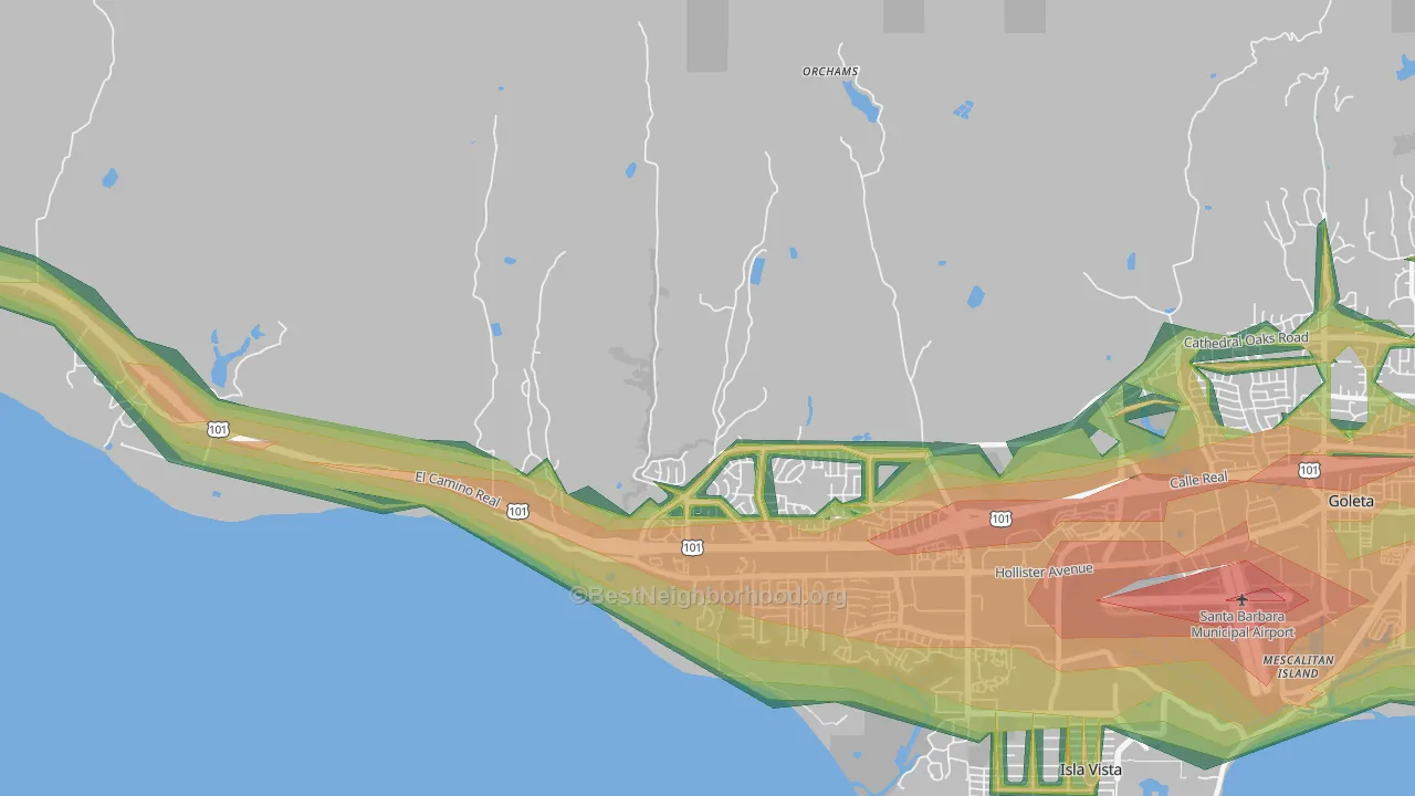 Ellwood, CA Map of Noise Levels in Ellwood
