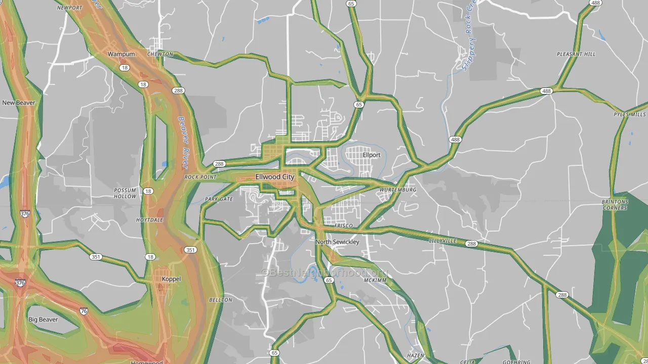 Ellwood City, PA Map of Noise Levels in Ellwood City