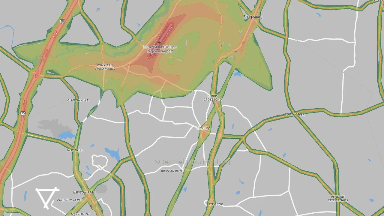 Elm City, NC Map of Noise Levels in Elm City