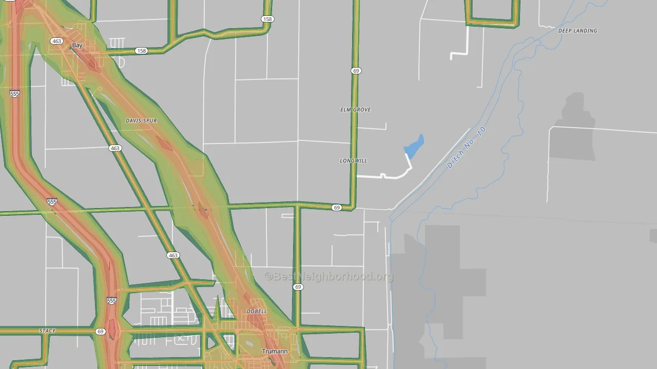 Elm Grove, AR Map of Noise Levels in Elm Grove