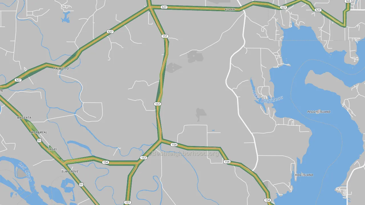 Elm Grove, LA Map of Noise Levels in Elm Grove