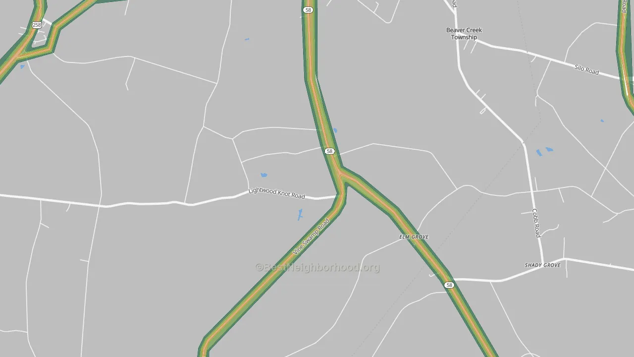 Elm Grove, NC Map of Noise Levels in Elm Grove