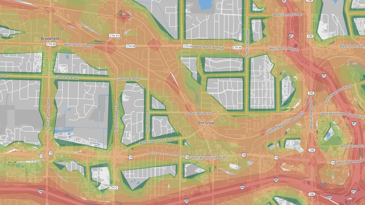 Elm Grove, WI Map of Noise Levels in Elm Grove