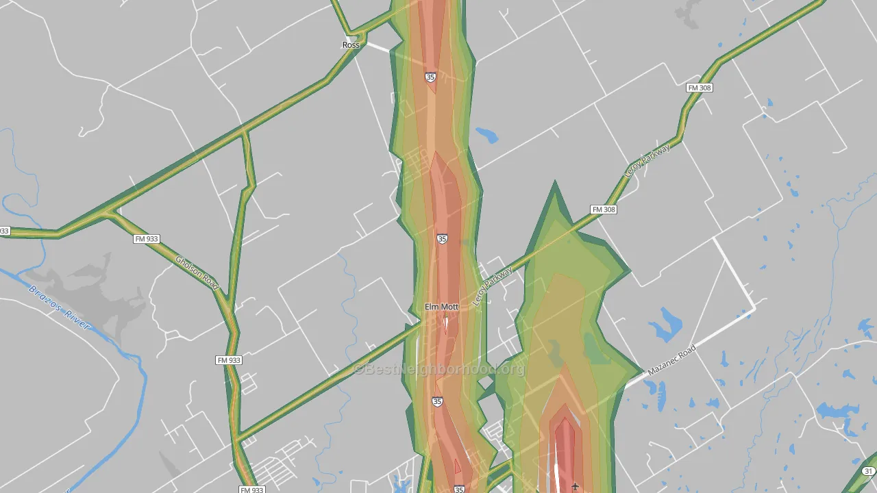 Elm Mott, TX Map of Noise Levels in Elm Mott