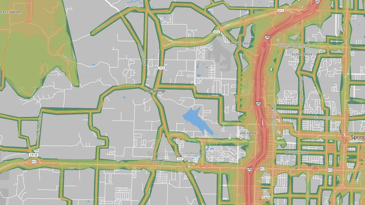 Elm Springs, AR Map of Noise Levels in Elm Springs