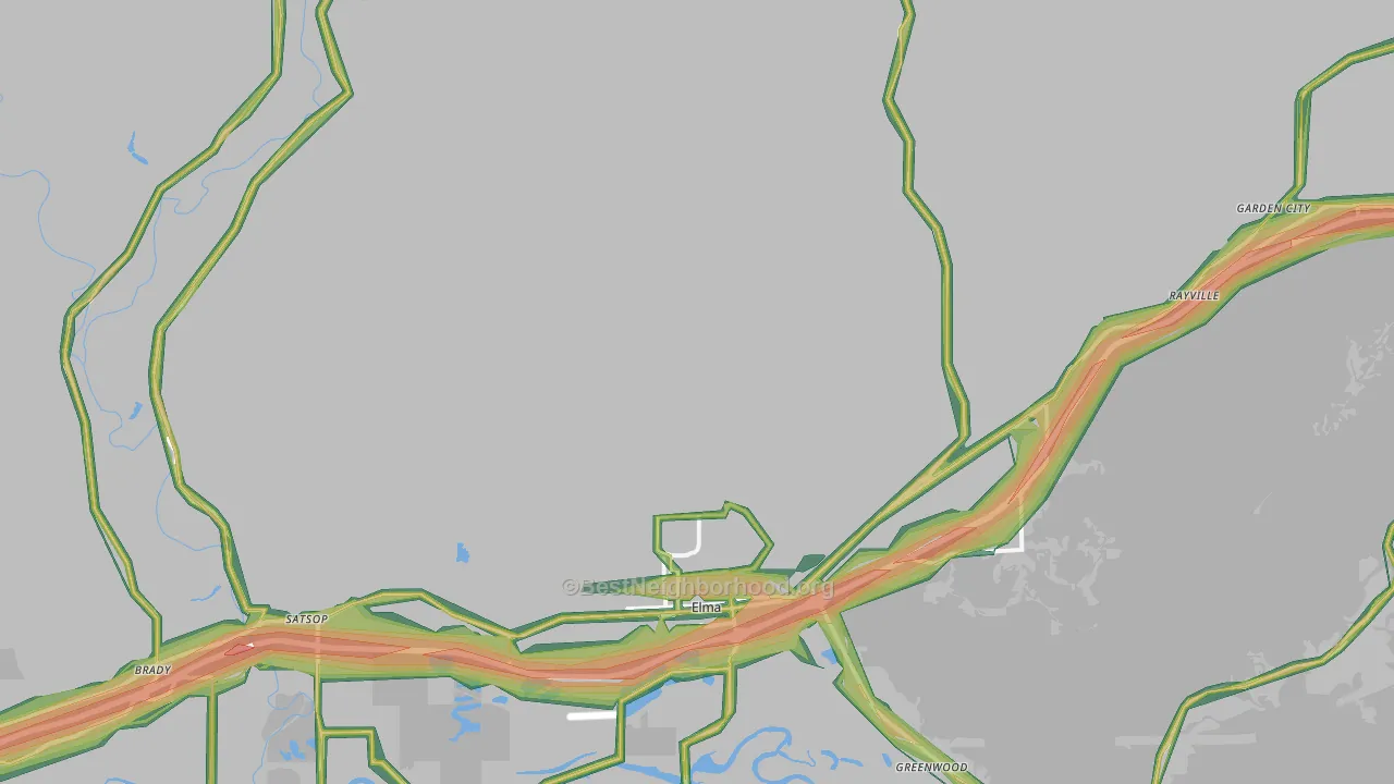 Elma, WA Map of Noise Levels in Elma