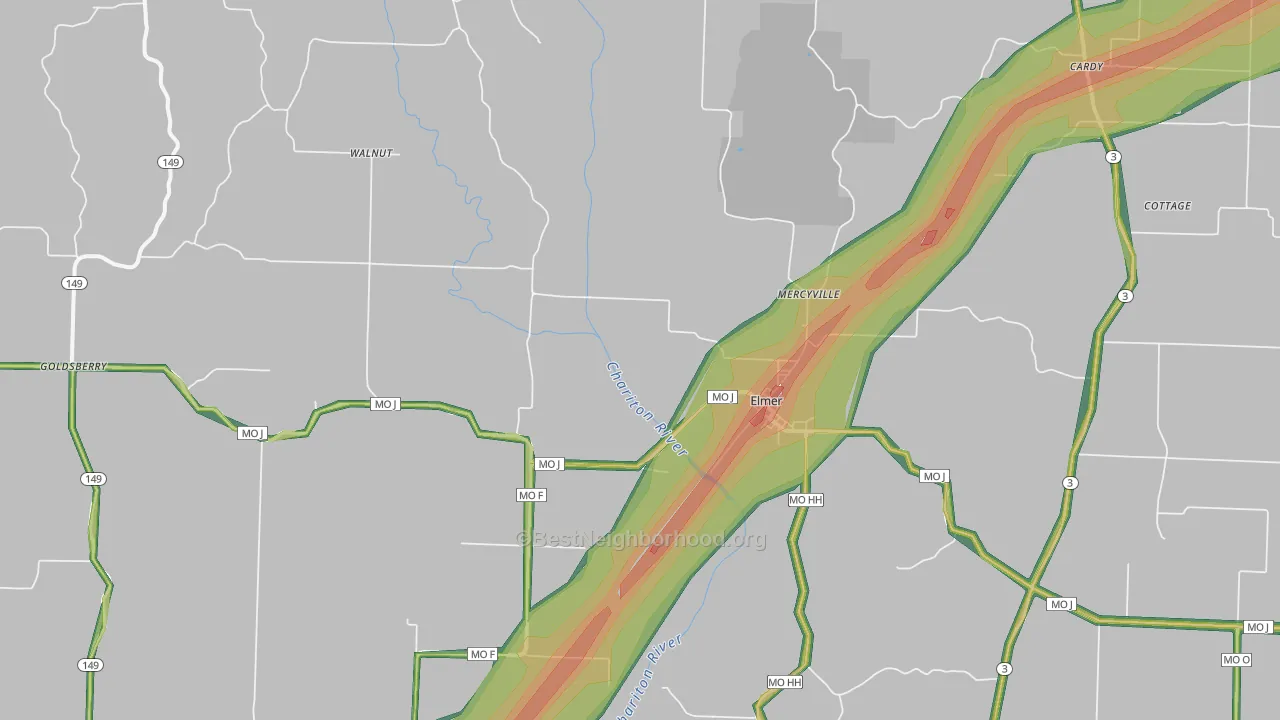 Elmer, MO Map of Noise Levels in Elmer