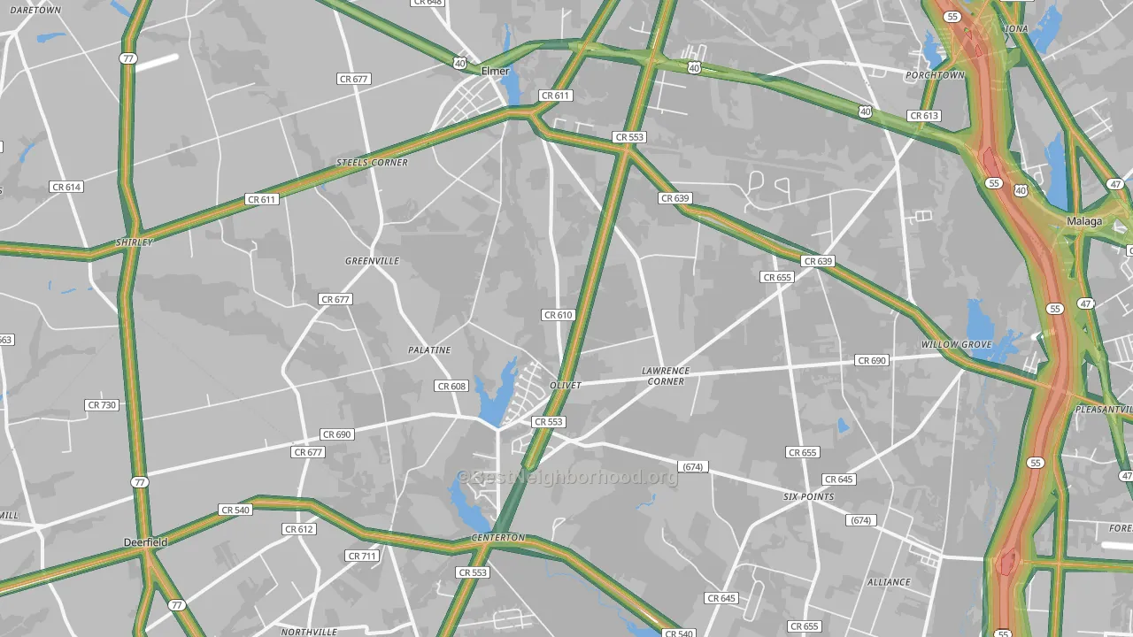 Elmer, NJ Map of Noise Levels in Elmer