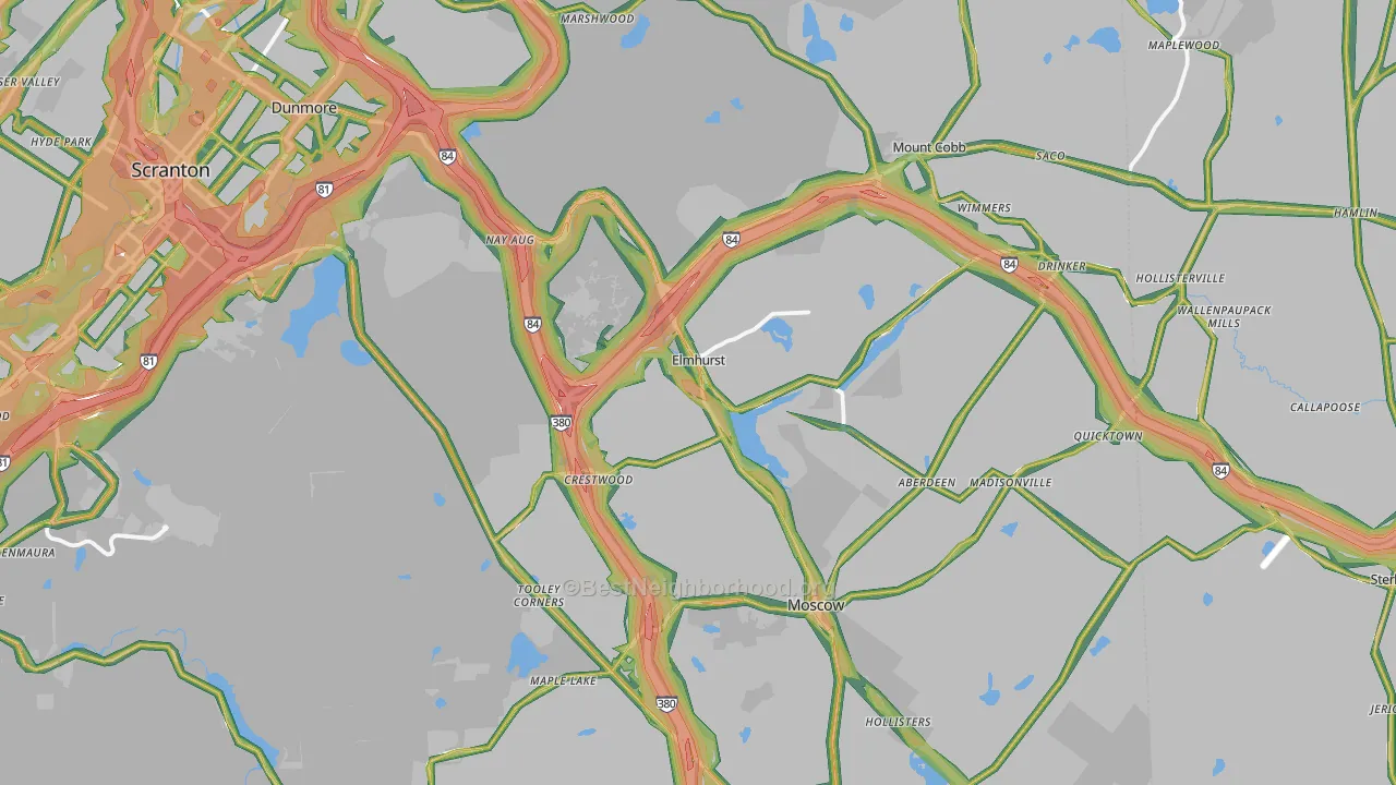 Elmhurst, PA Map of Noise Levels in Elmhurst