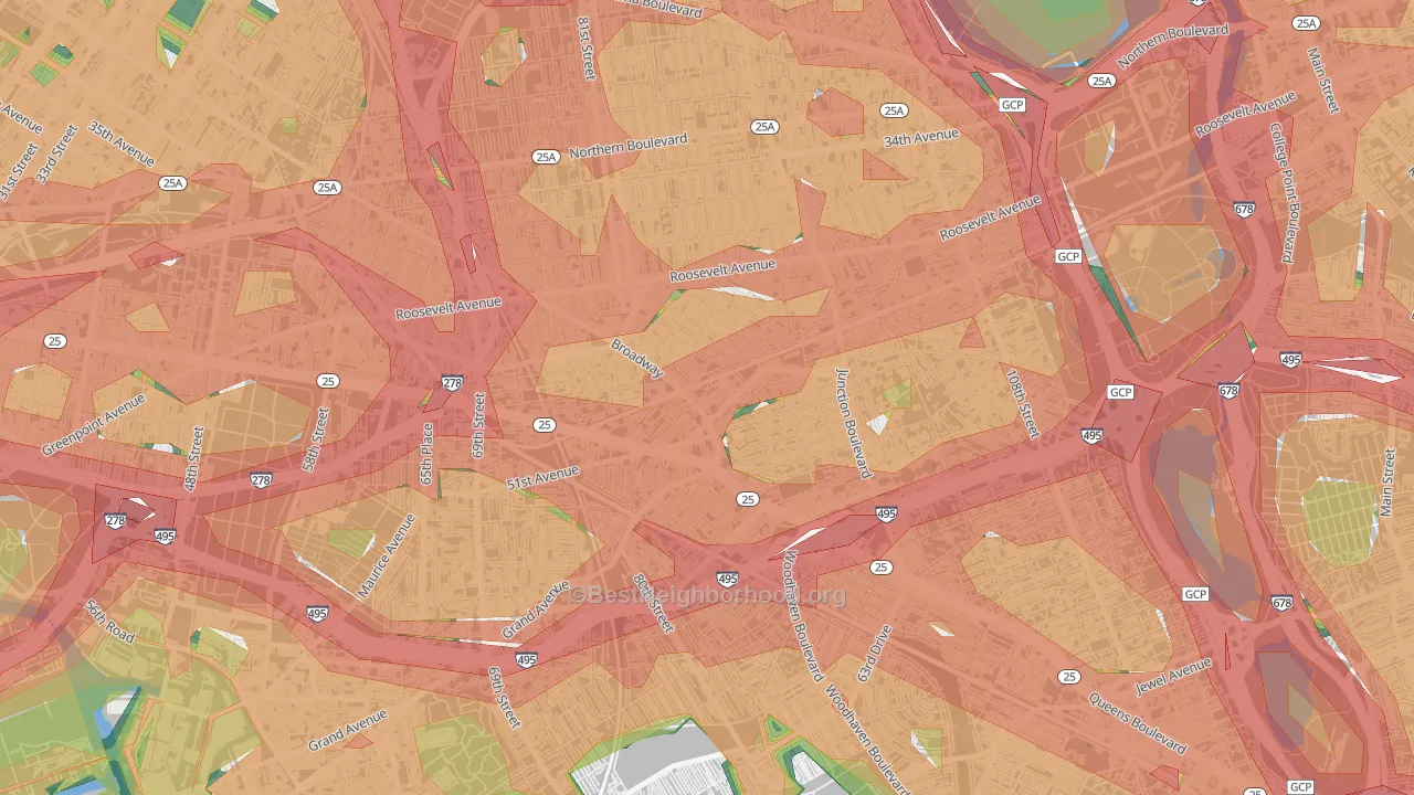 Elmhurst, Queens, NY Map of Noise Levels in Elmhurst