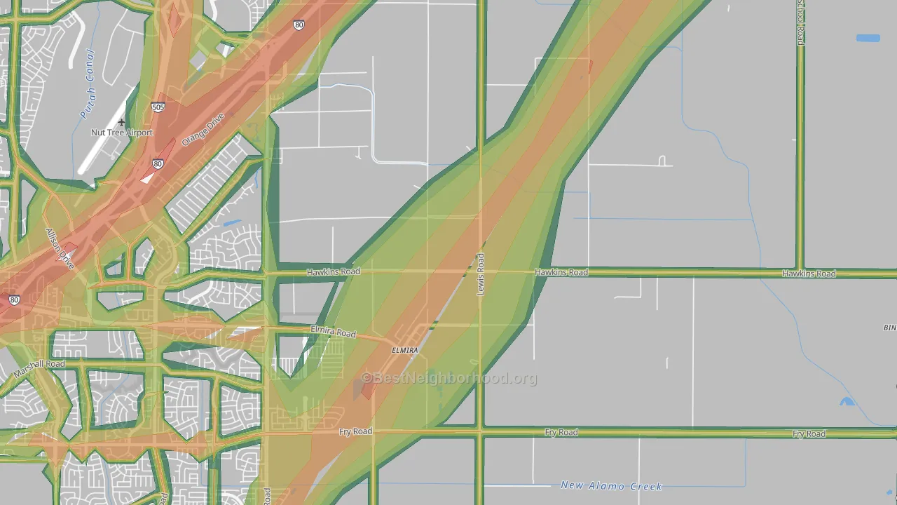 Elmira, CA Map of Noise Levels in Elmira