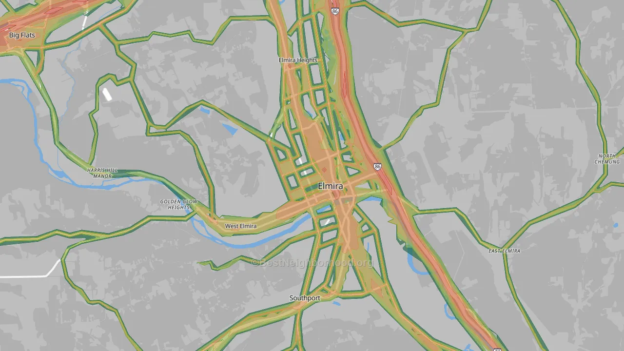 Elmira, NY Map of Noise Levels in Elmira