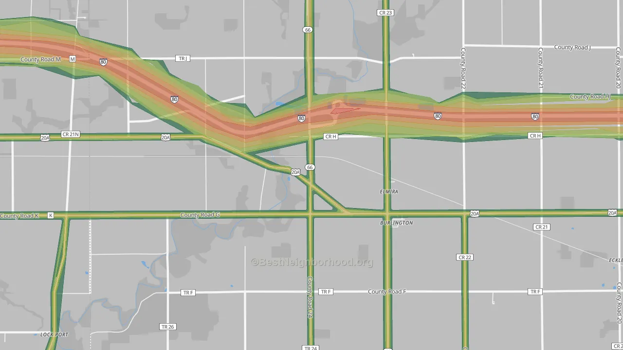 Elmira, OH Map of Noise Levels in Elmira