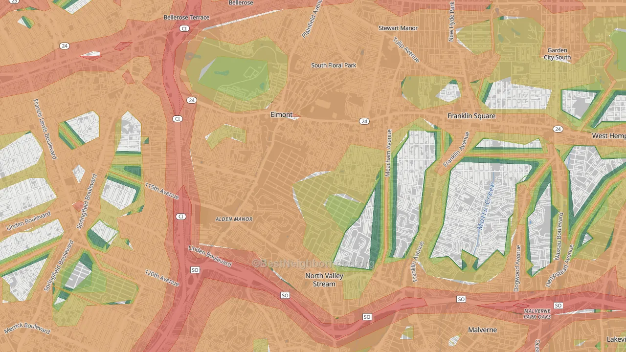 Elmont, NY Map of Noise Levels in Elmont