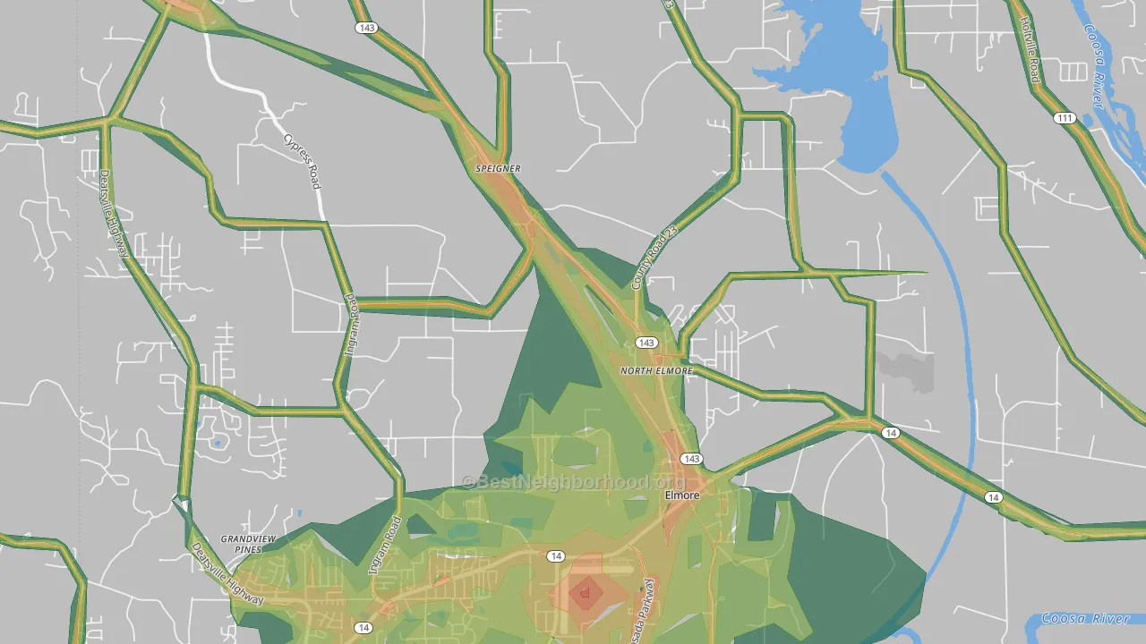 Elmore, AL Map of Noise Levels in Elmore