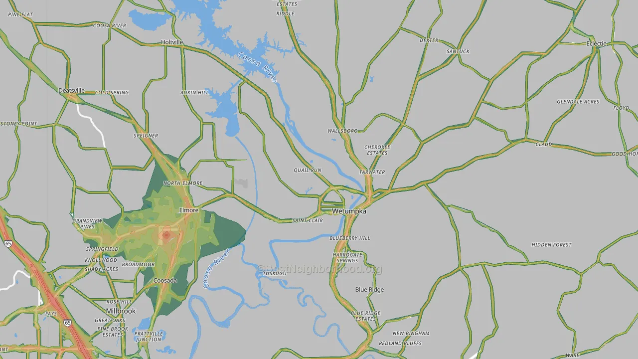 Elmore County, AL Map of Noise Levels in Elmore County
