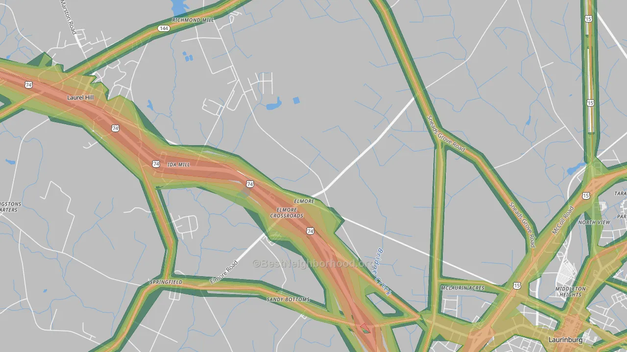 Elmore, NC Map of Noise Levels in Elmore