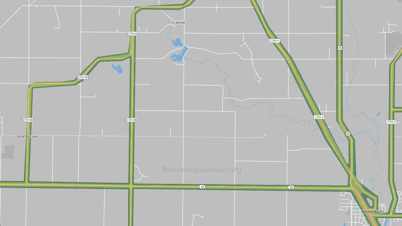 Elmore, WI Map of Noise Levels in Elmore