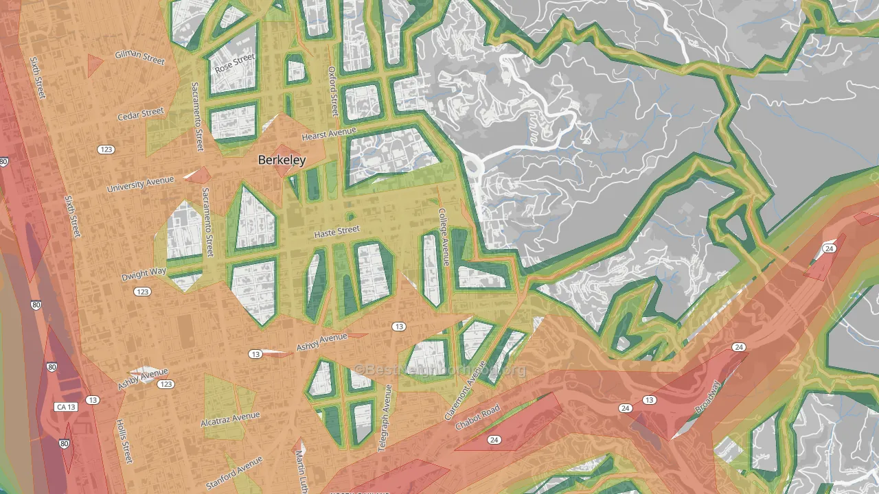 Elmwood, Berkeley, CA Map of Noise Levels in Elmwood