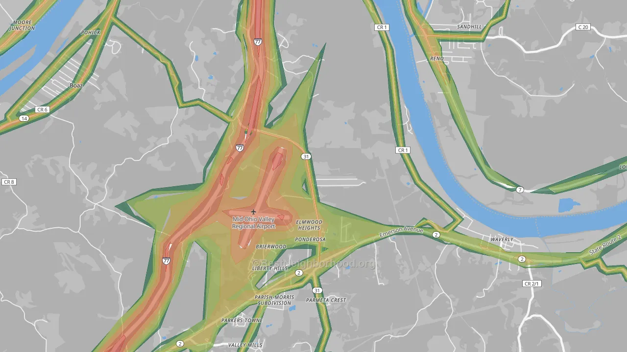 Elmwood Heights, WV Map of Noise Levels in Elmwood Heights