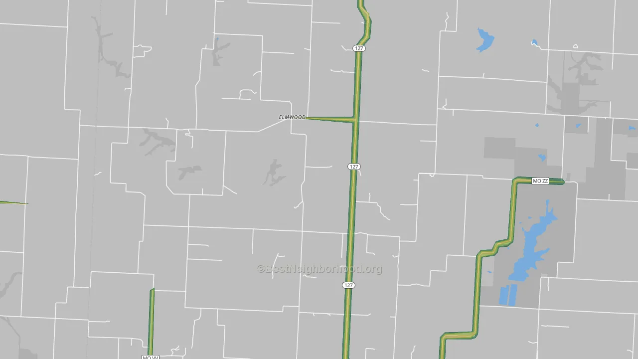 Elmwood, MO Map of Noise Levels in Elmwood