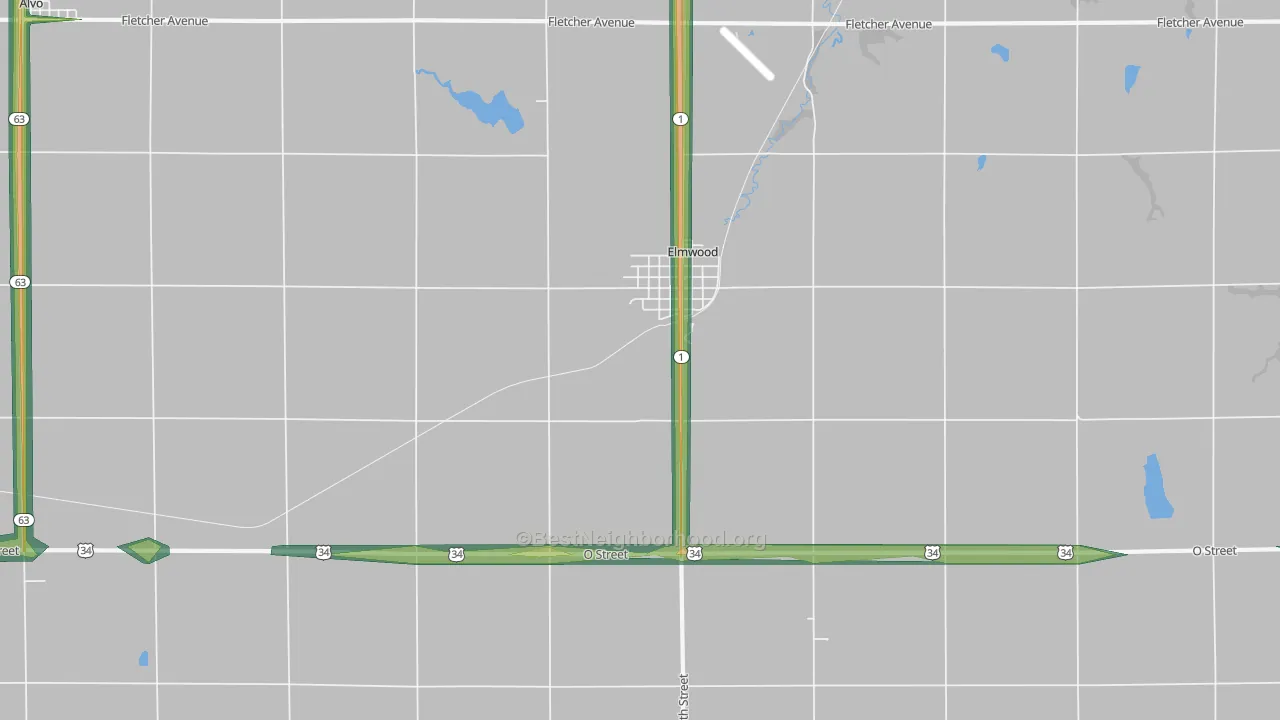 Elmwood, NE Map of Noise Levels in Elmwood