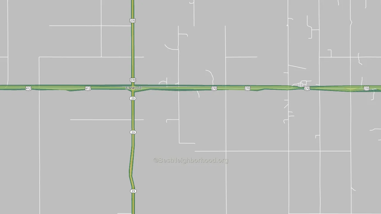 Elmwood, OK Map of Noise Levels in Elmwood