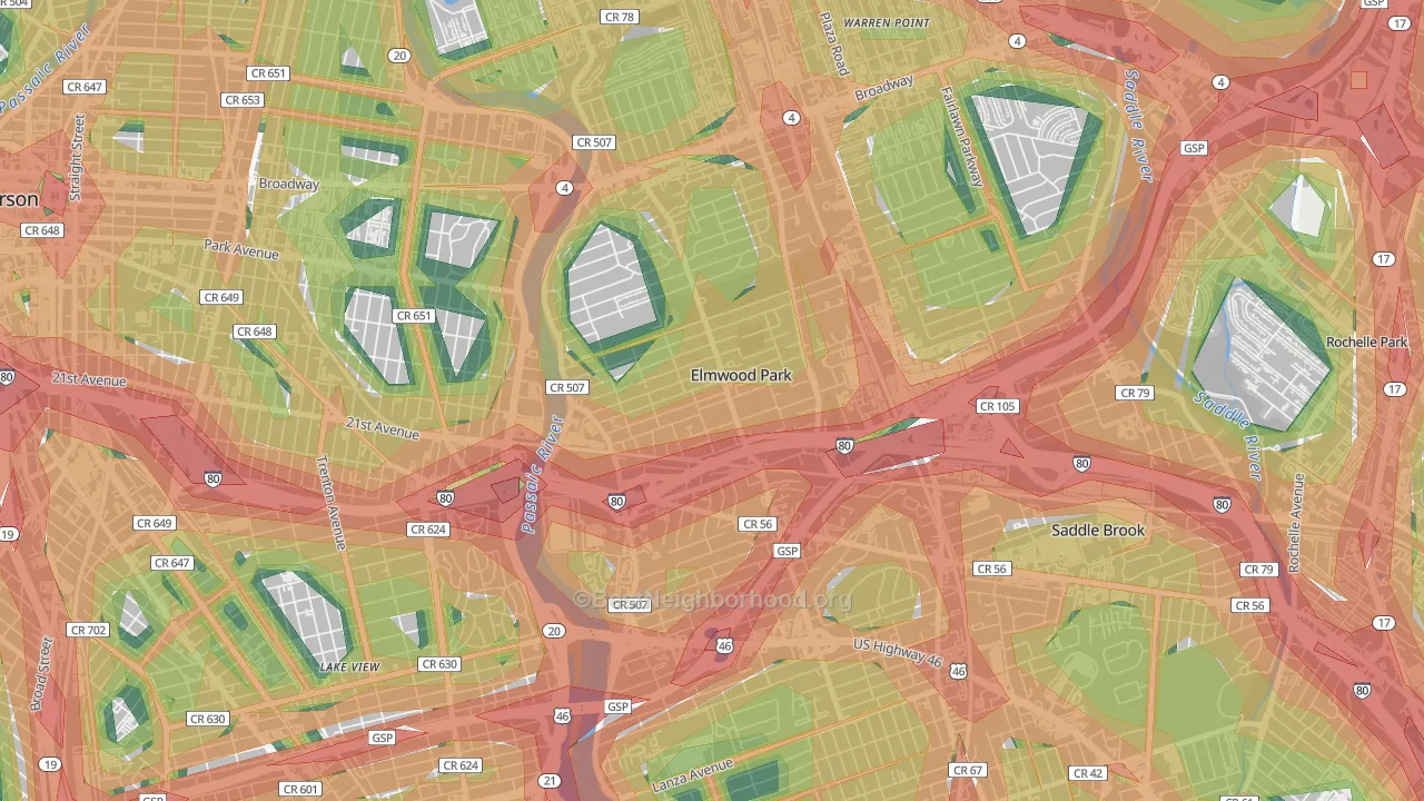 Elmwood Park, NJ Map of Noise Levels in Elmwood Park