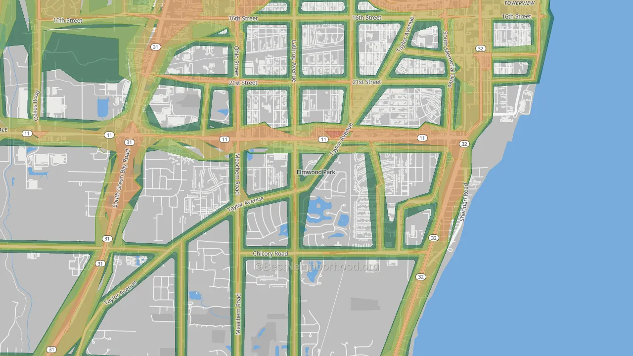 Elmwood Park, WI Map of Noise Levels in Elmwood Park