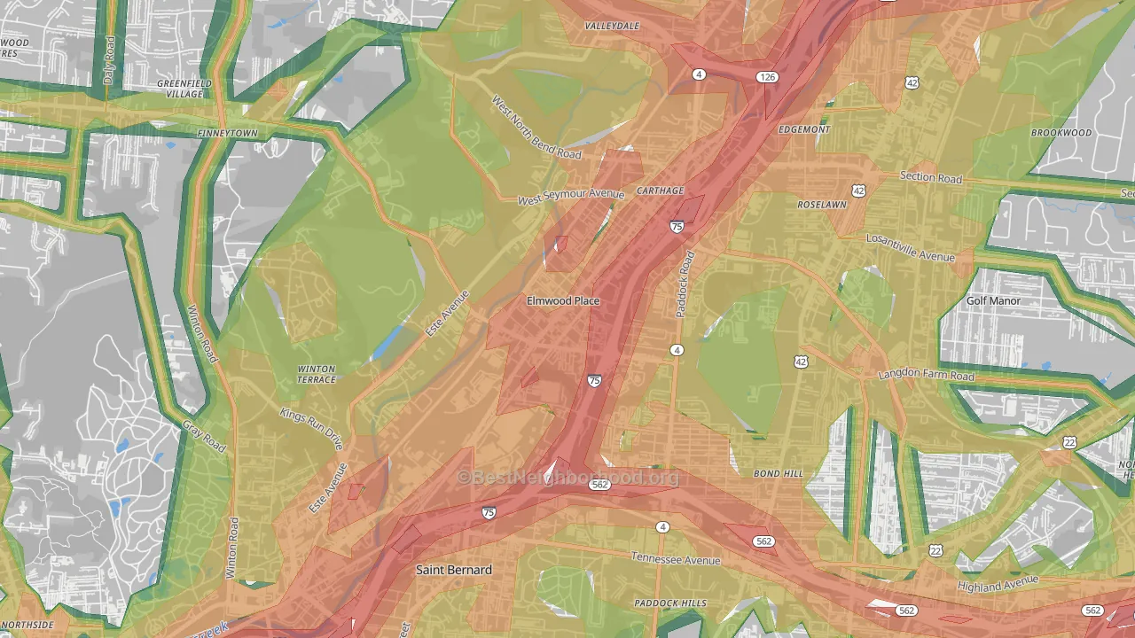Elmwood Place, OH Map of Noise Levels in Elmwood Place