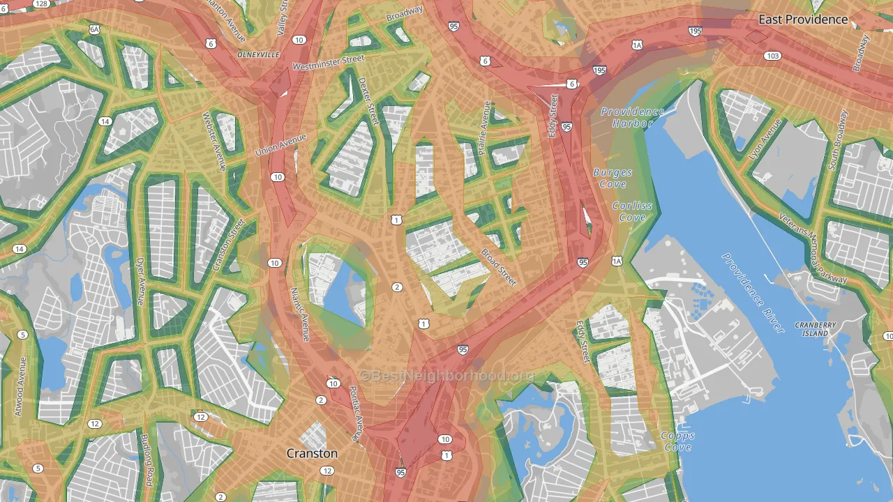 Elmwood, Providence, RI Map of Noise Levels in Elmwood