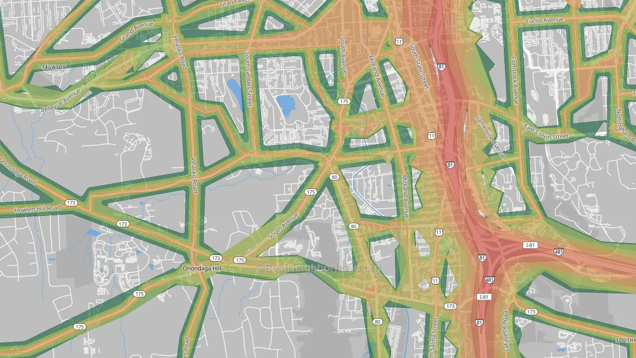 Elmwood, Syracuse, NY Map of Noise Levels in Elmwood