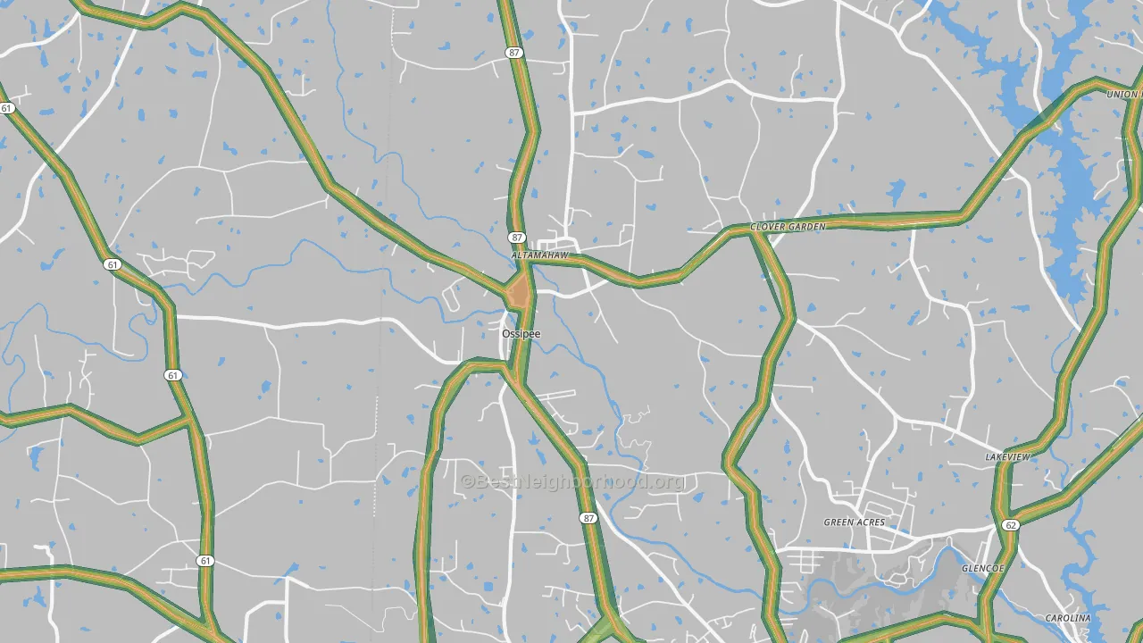 Elon College, NC Map of Noise Levels in Elon College