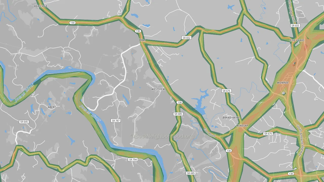 Elon, VA Map of Noise Levels in Elon