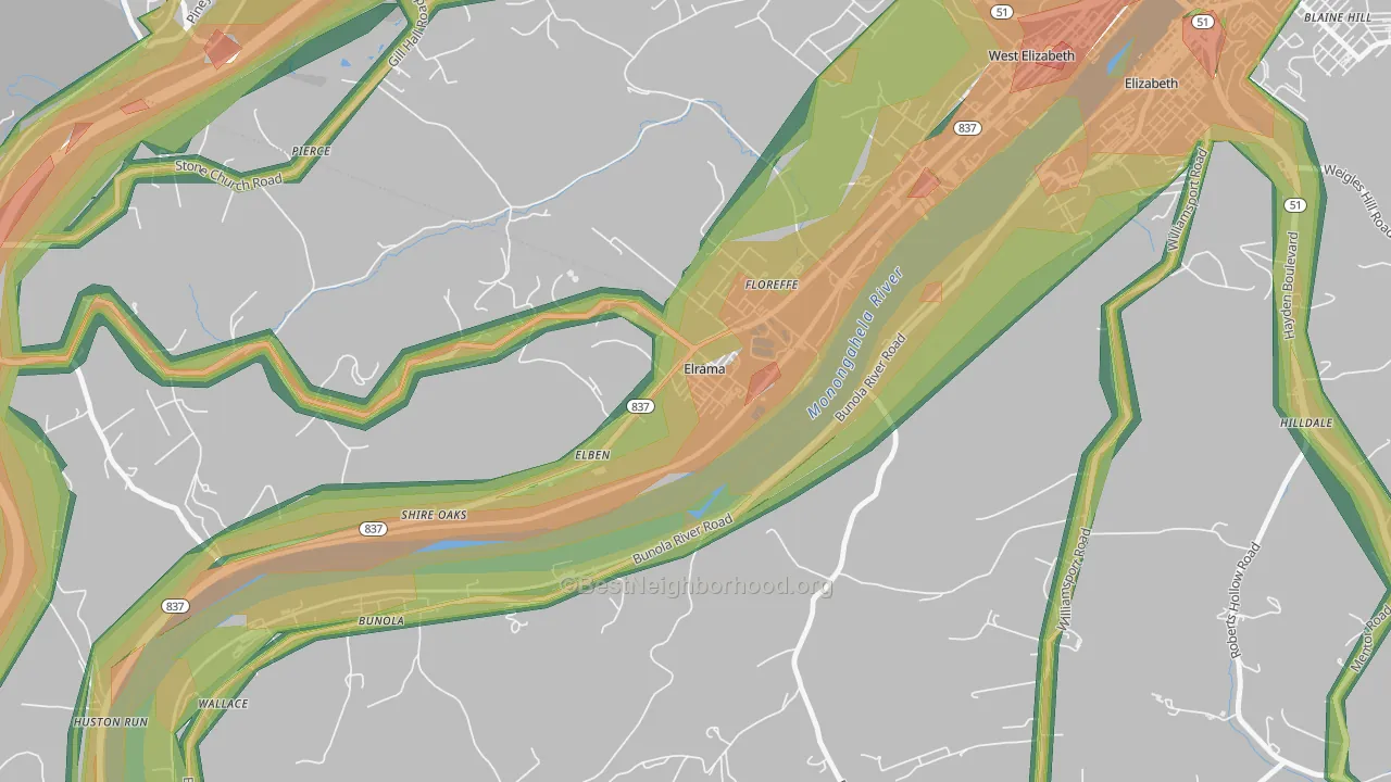 Elrama, PA Map of Noise Levels in Elrama