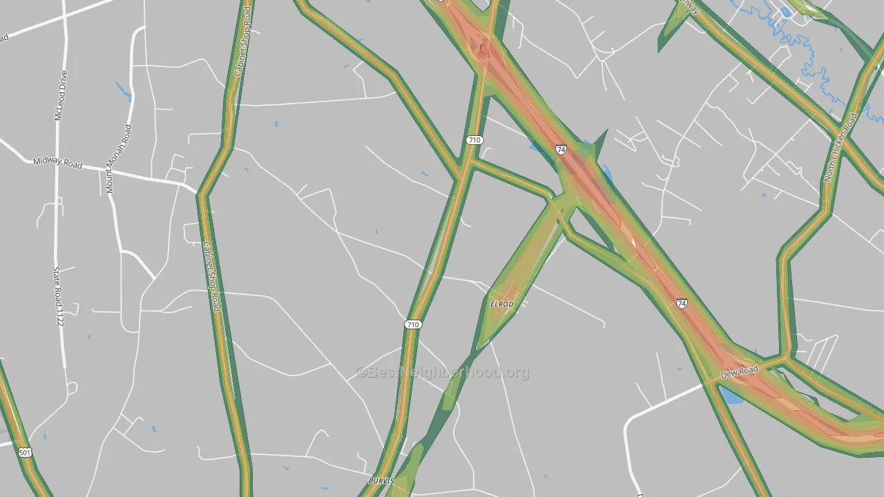 Elrod, NC Map of Noise Levels in Elrod