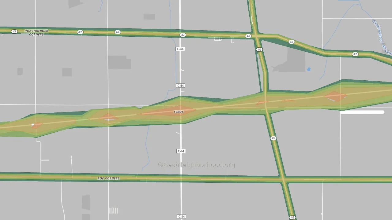 Elroy, OH Map of Noise Levels in Elroy