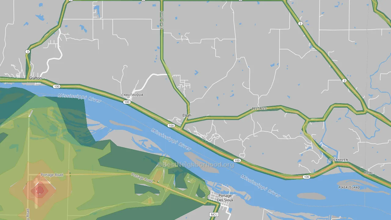 Elsah, IL Map of Noise Levels in Elsah